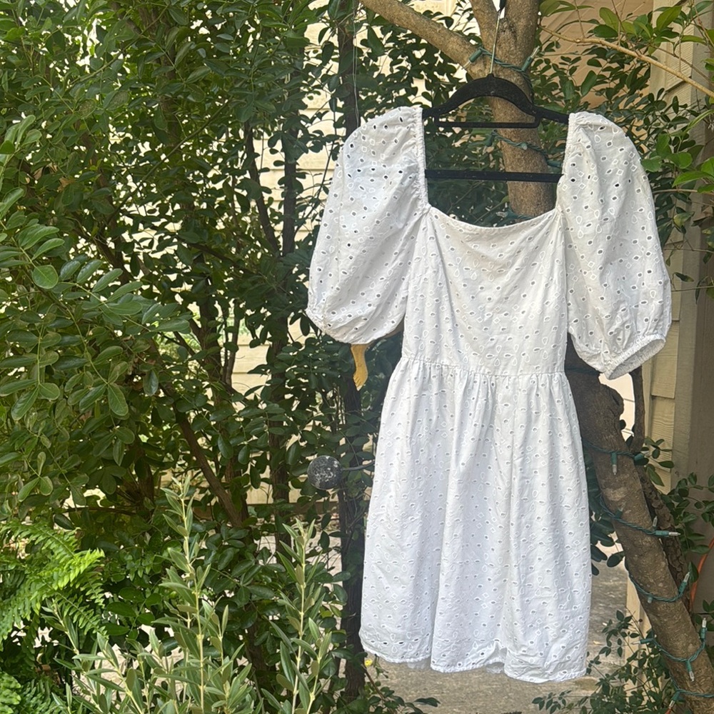 a new day White Eyelet Puff Sleeve Mini Dress